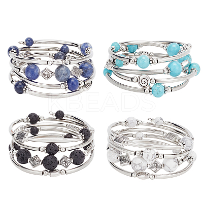 4Pcs 4 Style Natural Mixed Gemstone Round Beaded Wrap Bracelet Set BJEW-AN0001-35-1