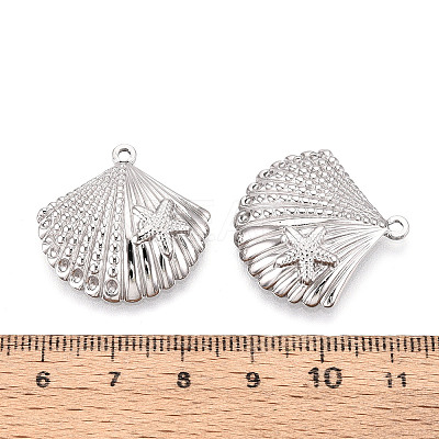 304 Stainless Steel Shell Shape with Starfish Pendants STAS-T069-45P-1