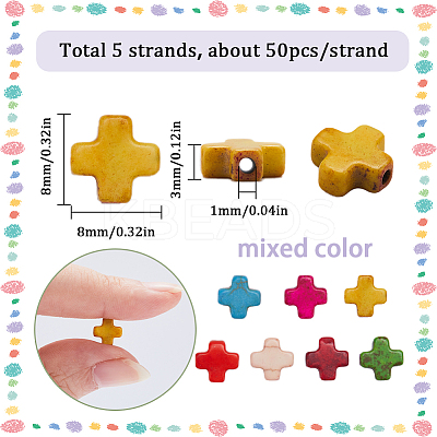 5 Strands Greek Cross Synthetic Turquoise Bead Strands TURQ-SC0001-14-1