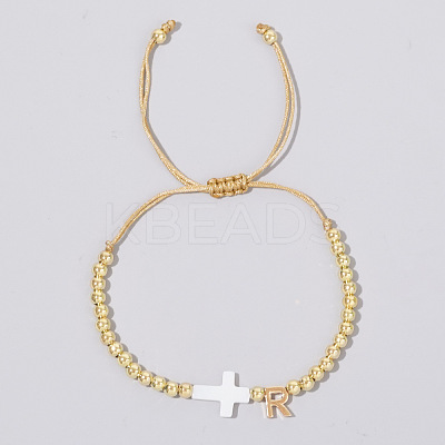 Brass Round Bead Braided Bead Bracelets VB3830-18-1