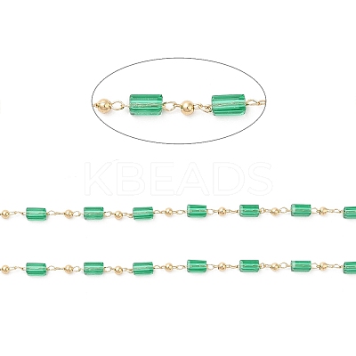 Faceted Cuboid Glass & Round Beaded Chains CHC-G018-02KCG-1