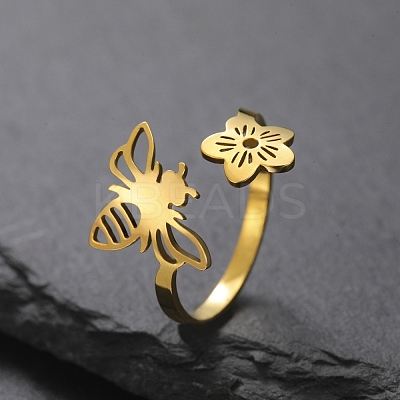 304 Stainless Steel Open Cuff Rings for Women RJEW-K302-03G-1