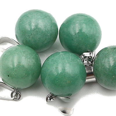 Natural Green Aventurine Round Charms with Platinum Plated Metal Snap on Bails PW-WG84682-03-1