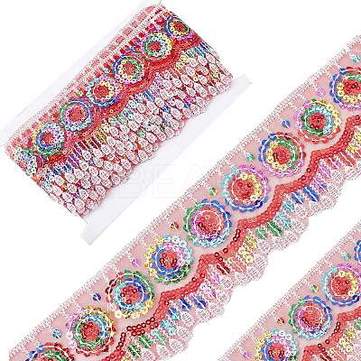 4~4.5M Ethnic Style Polyester Lace Trim with Colorful Paillette OCOR-GF0002-39B-1