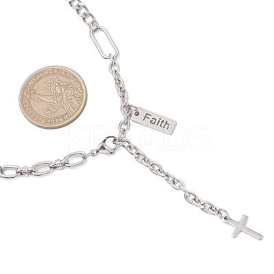 304 Stainless Steel Cross Tassel Pendant Chain Necklaces NJEW-JN05833-1