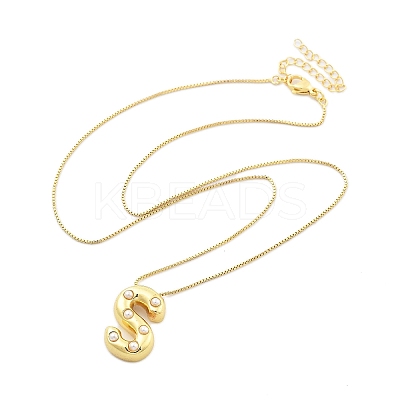 Brass & Plastic Pearl Letter Pendant Box Chain Necklaces for Women LS-NJEW-U017-01G-19-1