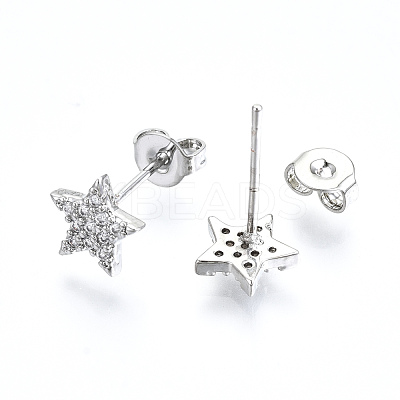 Brass Micro Pave Clear Cubic Zirconia Stud Earrings EJEW-T046-30P-NF-1