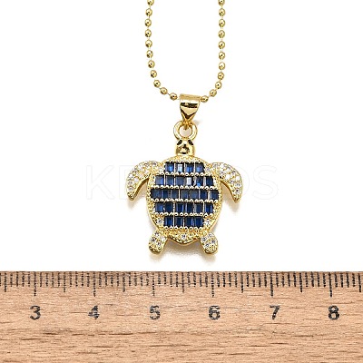 Summer Beach Brass Pave Cubic Zirconia Turtle Pendant Necklaces for Women NJEW-U039-02G-01-1