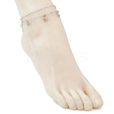 2Pcs 2 Styles 304 Stainless Steel Cable Chain Paperclip Chain Charm Double Layer Anklets for Women AJEW-AN00740-01-1