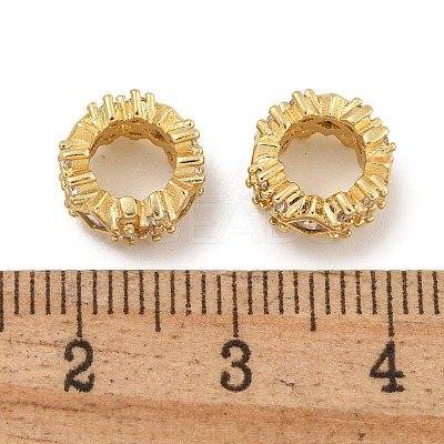 Brass Micro Pave Clear Cubic Zirconia Rondelle European Beads KK-U030-05G-1