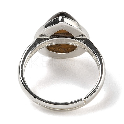 Natural Tiger Eye Teardrop Adjustable Rings RJEW-K371-08S-21-1