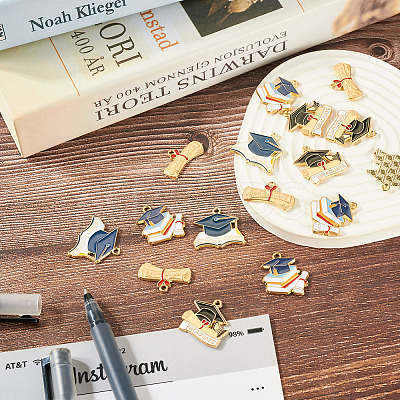 16Pcs 4 Styles Graduation Season Alloy Enamel Pendants FIND-TA0005-01-1