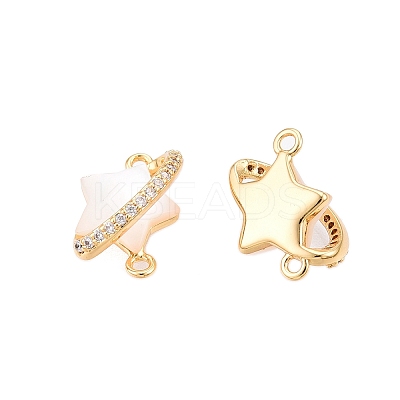 Brass Micro Pave Clear Cubic Zirconia Star Connector Charms KK-B102-27G-1