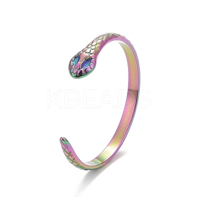 Ion Plating(IP) Rainbow Color 304 Stainless Steel Snake Wrap Open Cuff Ring for Women RJEW-C025-17M-1