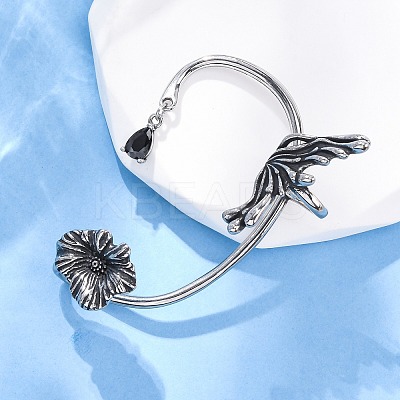 316 Surgical Stainless Steel Black Cubic Zirconia Cuff Earrings EJEW-E300-27AS-01-1