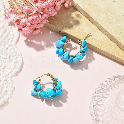 Synthetic Turquoise Chips Braided Hoop Earrings EJEW-JE04940-22-1