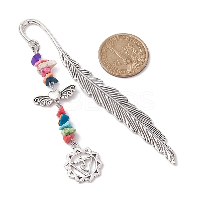 Tibetan Style Alloy Feather Bookmark AJEW-JK00310-02-1