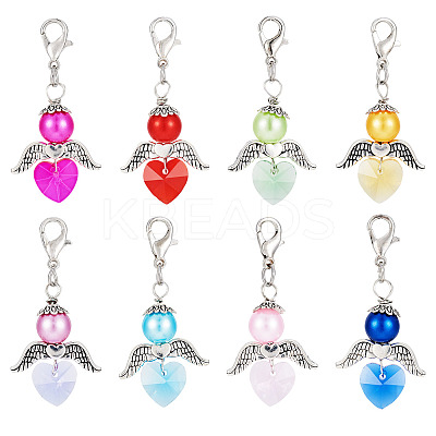 Angel ABS Plastic Imitation Pearl & Alloy Pendant Decorations HJEW-TA00236-1