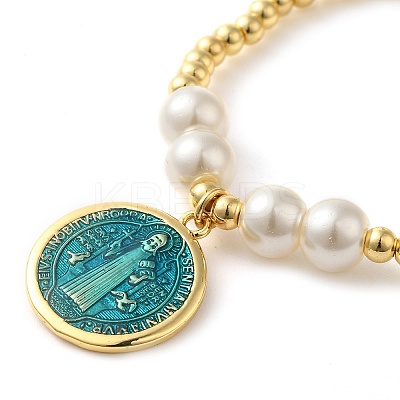Adjustable Flat Round with Holy Virgin Charms Bracelet LS-BJEW-Z073-01G-01-1