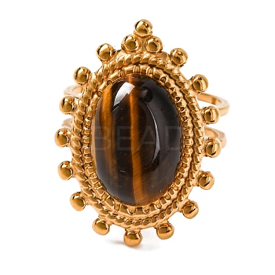 Oval Natural Tiger Eye Finger Rings RJEW-Q822-08G-1