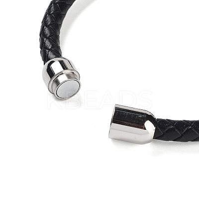 Natural Fuchsite Round Bead Braided Leather Cord Bracelets for Men Women BJEW-A009-11P-01-1