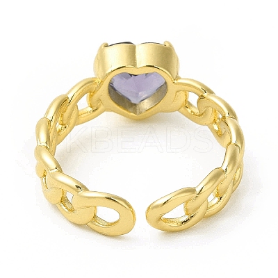 Cubic Zirconia Heart Open Cuff Ring RJEW-H120-10G-1