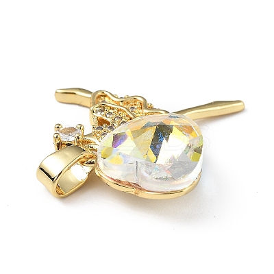 Real 18K Gold Plated Rack Plating Brass Micro Pave Clear Cubic Zirconia Pendants KK-C015-15G-04-1