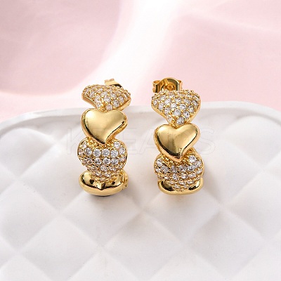 Brass Micro Pave Clear Cubic Zirconia Stud Earrings EJEW-D322-07G-01-1