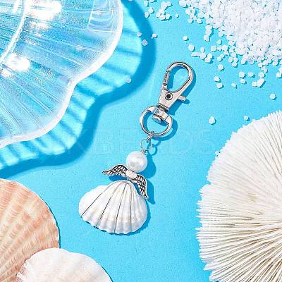 Angel Alloy & Wire Wrapped Natural Shell Pendant Decorations HJEW-JM02017-02-1