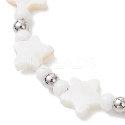 2Pcs Natural White Shell Star & Moon Link Bracelets BJEW-JB13283-1