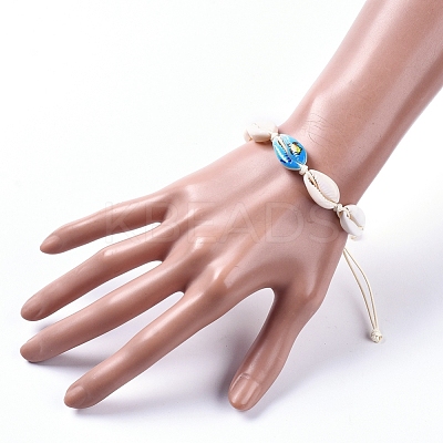 Adjustable Printed Cowrie Shell Braided Bead Bracelets BJEW-JB05154-02-1