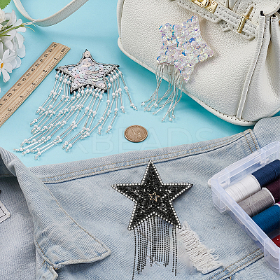 3Pcs 3 Styles Tassel Star Resin with Felt Iron on/Sew on Cloth Patches PATC-FG0002-97-1