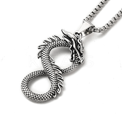 Alloy Dragon Infinity Pandant Necklace with Box Chains LS-NJEW-K245-008-1
