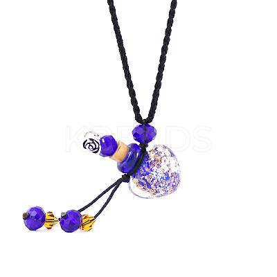 Lampwork Heart Perfume Bottle Pendant Necklace with Glass Beads BOTT-PW0002-059D-06-1