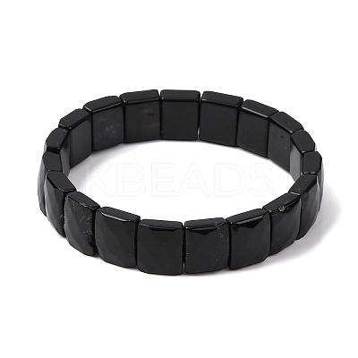 Natural Black Agate Beaded Stretch Bracelets for Unisex G-K303-02I-1