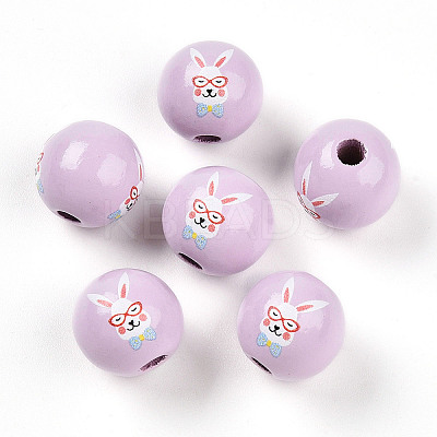 Easter Theme Printed Wood Beads WOOD-T032-22R-1