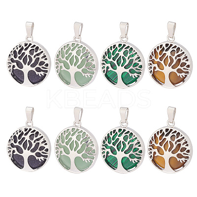 8Pcs 4 Styles Natural & Synthetic Mixed Gemstone Pendants G-PH0002-39P-1