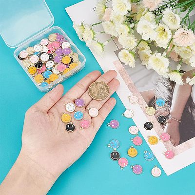 98Pcs 7 Colors Light Gold Alloy Enamel Charms ENAM-FH0001-28-1