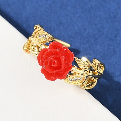 Flower Resin Cuff Rings RJEW-P155-01A-G-1