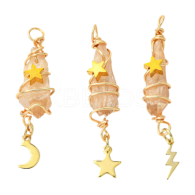 3Pcs 3 Styles Electroplated Natural Quartz Crystal Big Pendants PALLOY-YW00079-06-1