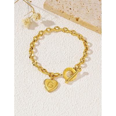 304 Stainless Steel Heart with Letter Charm Bracelets WG6E905-09-1
