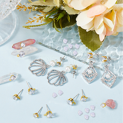 30Pcs Clear Cubic Zirconia Stud Earring Findings EJEW-BBC0002-07B-1
