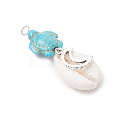 5Pcs 5 Styles Natural Cowrie Shell & Dyed Synthetic Turquoise Turtle Copper Wire Wrapped Pendants PALLOY-JF04034-02-1