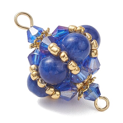 Synthetic Turquoise & Natural Carnelian & Yellow Jade & Malaysia Jade & Tiger Eye Round and Glass Seed Beaded Lantern Links Connector Charms PALLOY-MZ01176-1