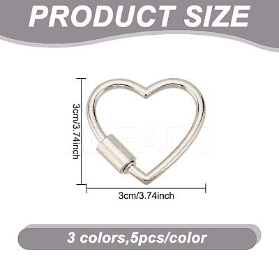 15Pcs 3 Colors Alloy Screw Carabiner Lock Charms FIND-AN0001-12-1