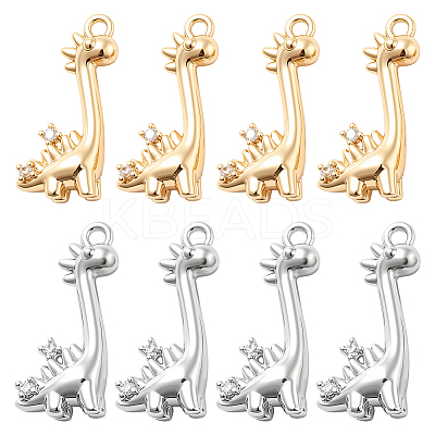 8Pcs 2 Colors Brass Micro Pave Clear Cubic Zirconia Pendants KK-BC0014-84-1