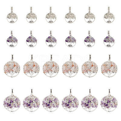 24Pcs 4 Styles Natural Amethyst & Rose Quartz Chip Alloy European Dangle Charms G-HY0001-17-1