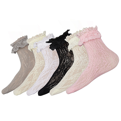 8 Pairs 6 Colors Nylon Women's Socks AJEW-CN0004-36-1