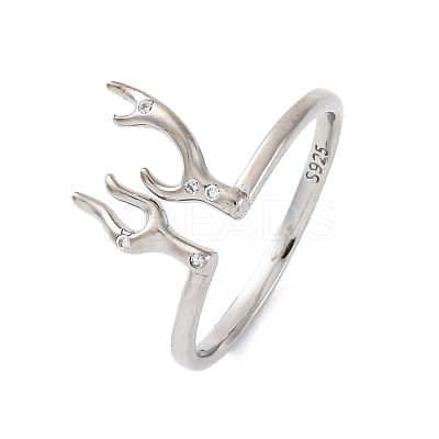 Antler Shape 925 Sterling Silver Micro Pave Cubic Zirconia Cuff Rings for Women RJEW-U046-01PG-1