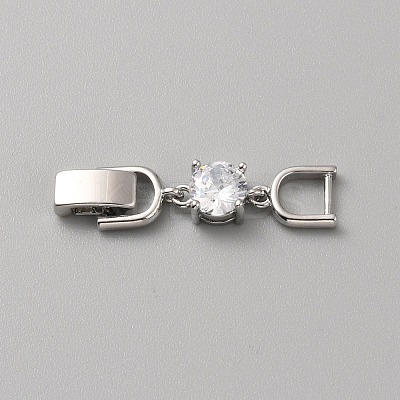 Extender Clasps Brass Cubic Zirconia Fold Over Extension Clasps Golden and Platinum Watch Band Extension Clasps  KK-WH20004-02A-P-1